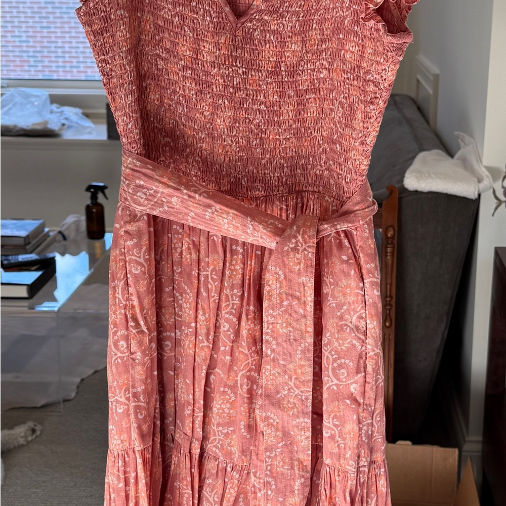 Cleobella pink belted floral ankle dress